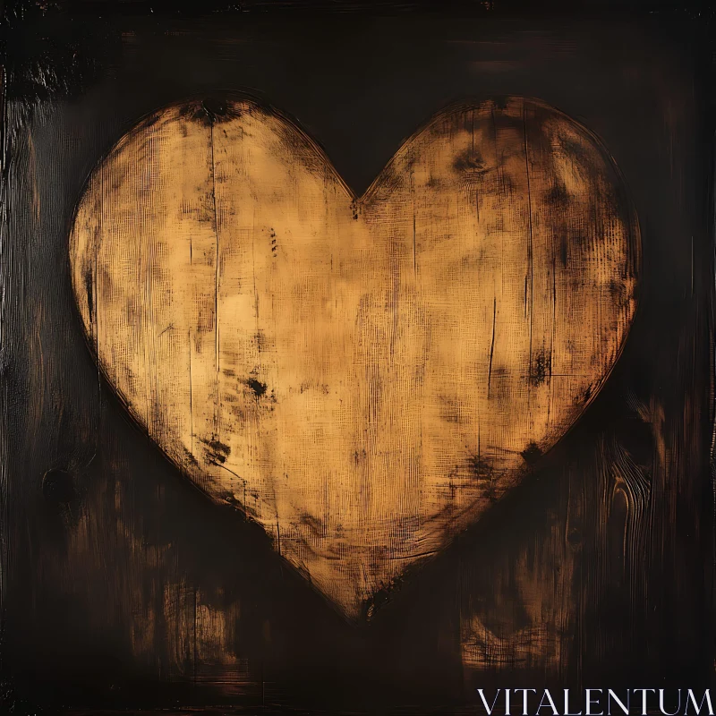 Rustic Heart on Dark Wood AI Image