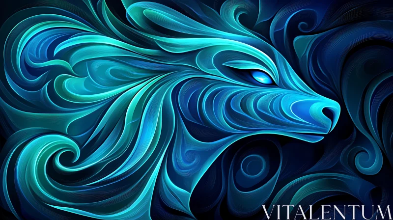 Swirling Blue Wolf Artistic Design AI Image