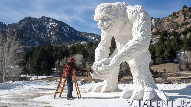 AI ART Giant Yeti Sculpture Creation in Winter