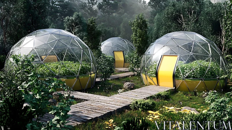 Sustainable Living in Forest Domes AI Image