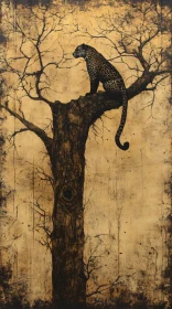 Leopard Perched on a Barren Tree