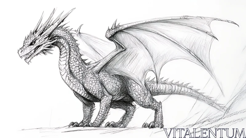 AI ART Monochrome Dragon Illustration