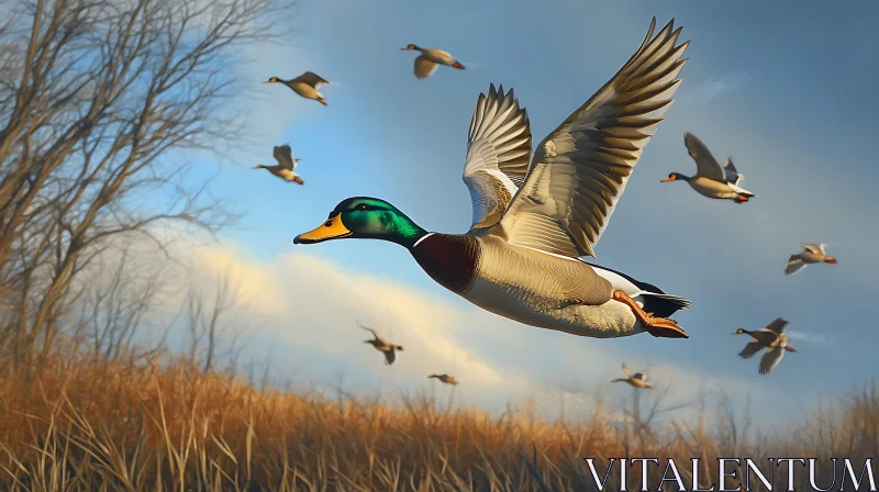 Ducks Flying in Formation AI Image