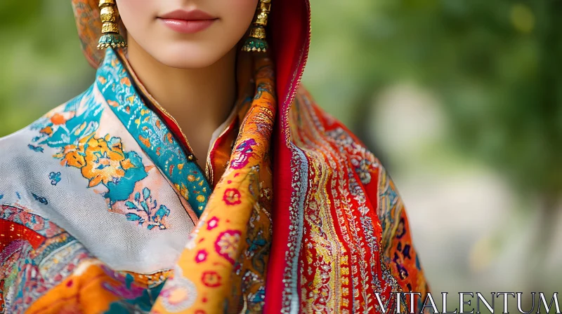 AI ART Woman in Traditional Dress with Headscarf