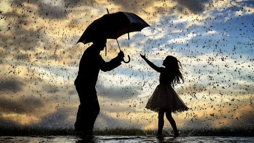 Umbrella Silhouette in the Rain