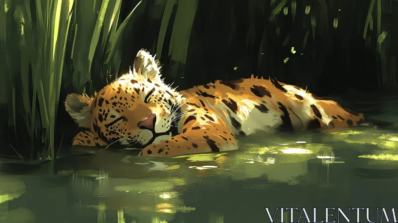 Tranquil Leopard by Water AI Image