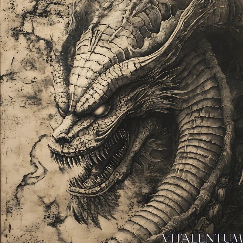 Ancient Dragon Sepia Art AI Image