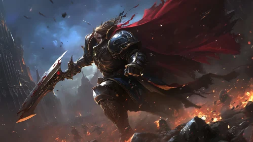 Armored Warrior with Sword and Cape