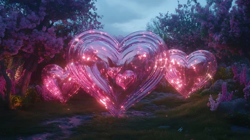 Glowing Hearts in Floral Paradise