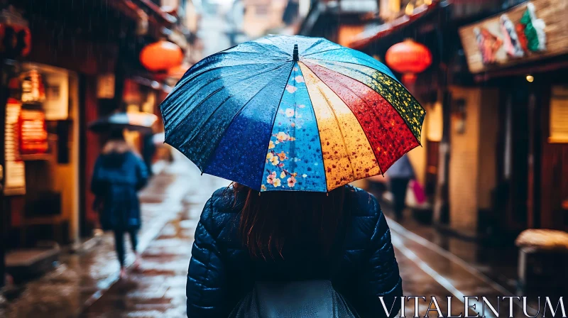 AI ART Rainy Day Stroll with a Vibrant Umbrella