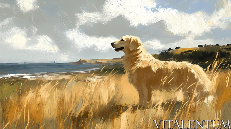 Golden Dog Landscape Art AI Image