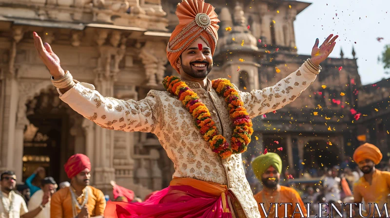 Groom's Festive Celebration at Indian Wedding AI Image