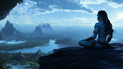 Blue Avatar in Mountain Meditation