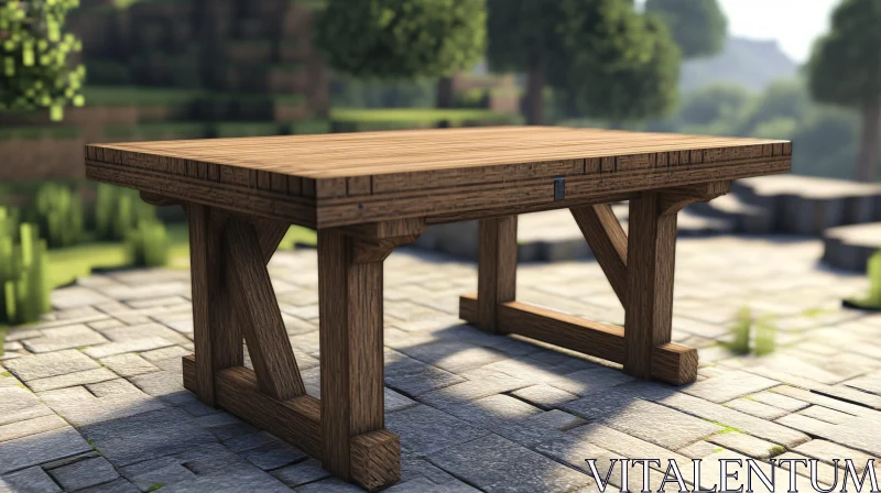 AI ART Outdoor Wooden Table in Natural Light