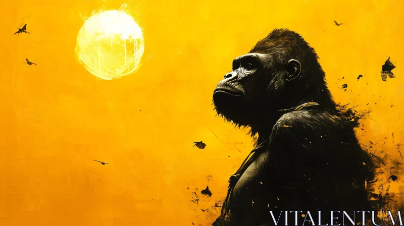 Wildlife Art with Gorilla and Sun AI Image