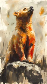 Artistic Bear on a Rock
