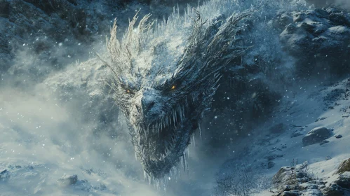 Frozen Dragon in Snowy Mountains