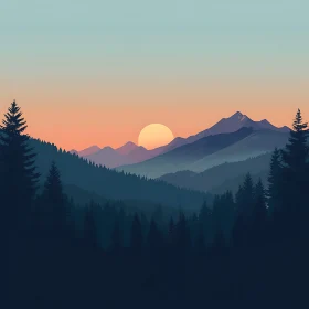 Peaceful Mountain Sunset Landscape Art