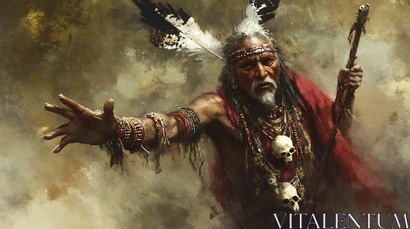 Feathered Shaman with Skulls AI Image