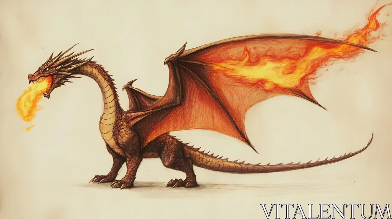 AI ART Dragon with Fire Wings, Fantasy Creature