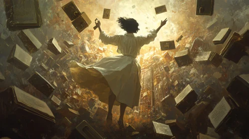 Floating Books and Woman Art