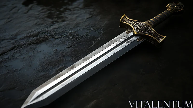 AI ART Golden Hilt Sword on Stone