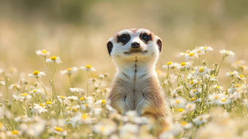 Meerkat in a Field of Daisies