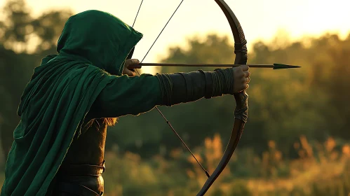 Hooded Archer in Golden Field