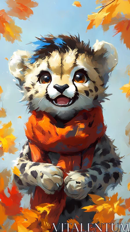 Cheetah Cub With Autumn Leaves AI Image