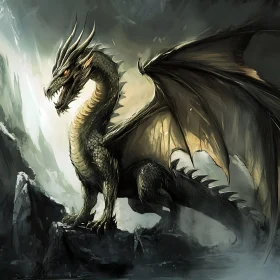 Fantasy Dragon on Mountain Ledge