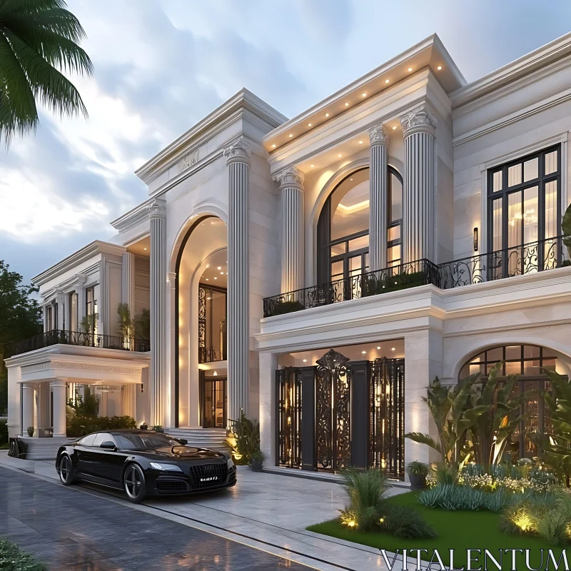 Elegant Modern Mansion with Grand Columns AI Image