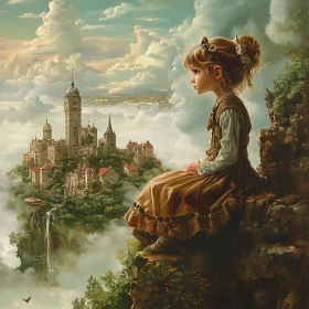 Dreamy Castle Vista with Young Girl