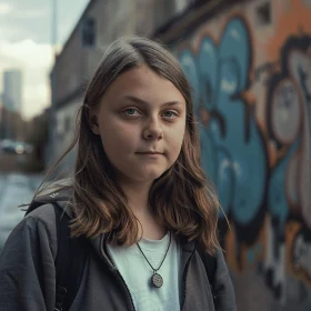 Urban Portrait of Greta Thunberg with Graffiti Background