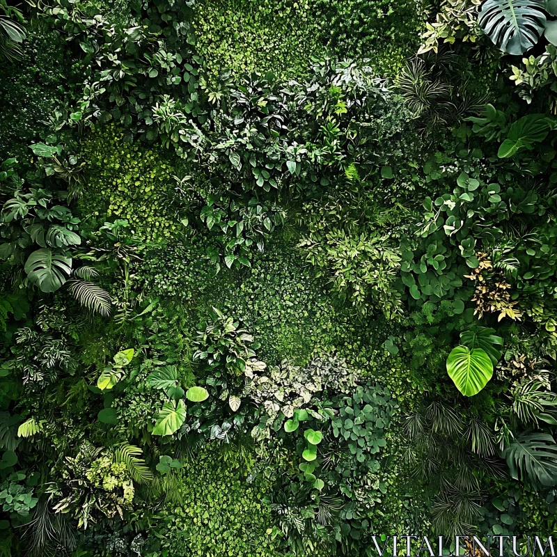 Rich Green Foliage in Vertical Garden AI Image