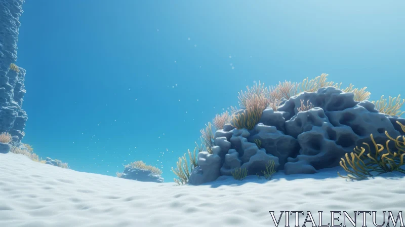 Snowy Beach with Plants and Seaweed in Unreal Engine 5 Style AI Image