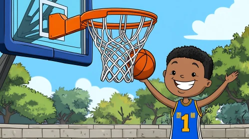 Cartoon Boy with Basketball