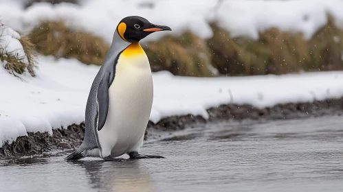 Penguin by Snowy Riverbank