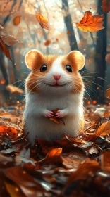 Cute Hamster Surrounded by Autumn Foliage