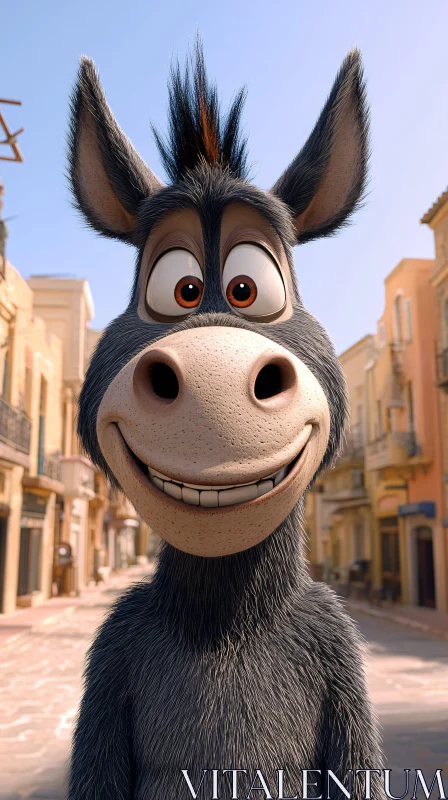 AI ART Animated Donkey Smiling in Cityscape