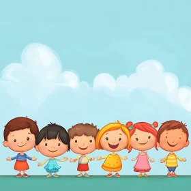 Cheerful Children Cartoon, Friendship Illustration