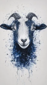 Artistic Portrait of a Goat in Blue