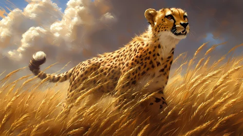 Graceful Cheetah in Sunlit Grassland