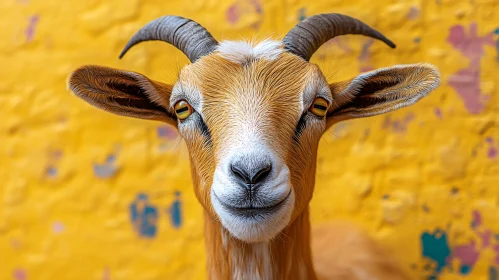 Goat with Yellow Backdrop