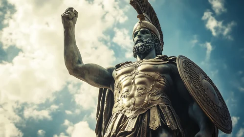 Bronze Warrior Statue with Raised Fist