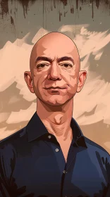 Jeff Bezos Illustration with Abstract Art