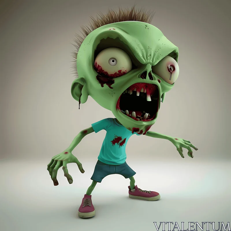 3D Rendered Image of a Cartoonish Zombie Boy AI Image