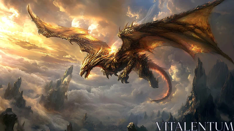 AI ART Golden Dragon in Flight