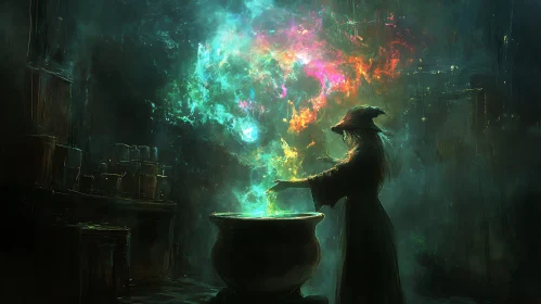 Mystical Witch Brewing a Spell