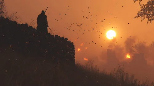 Silhouette of a Warrior in a Post-Apocalyptic World