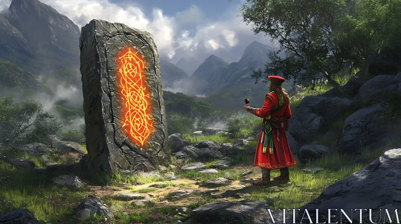 AI ART Wizard and the Glowing Runestone